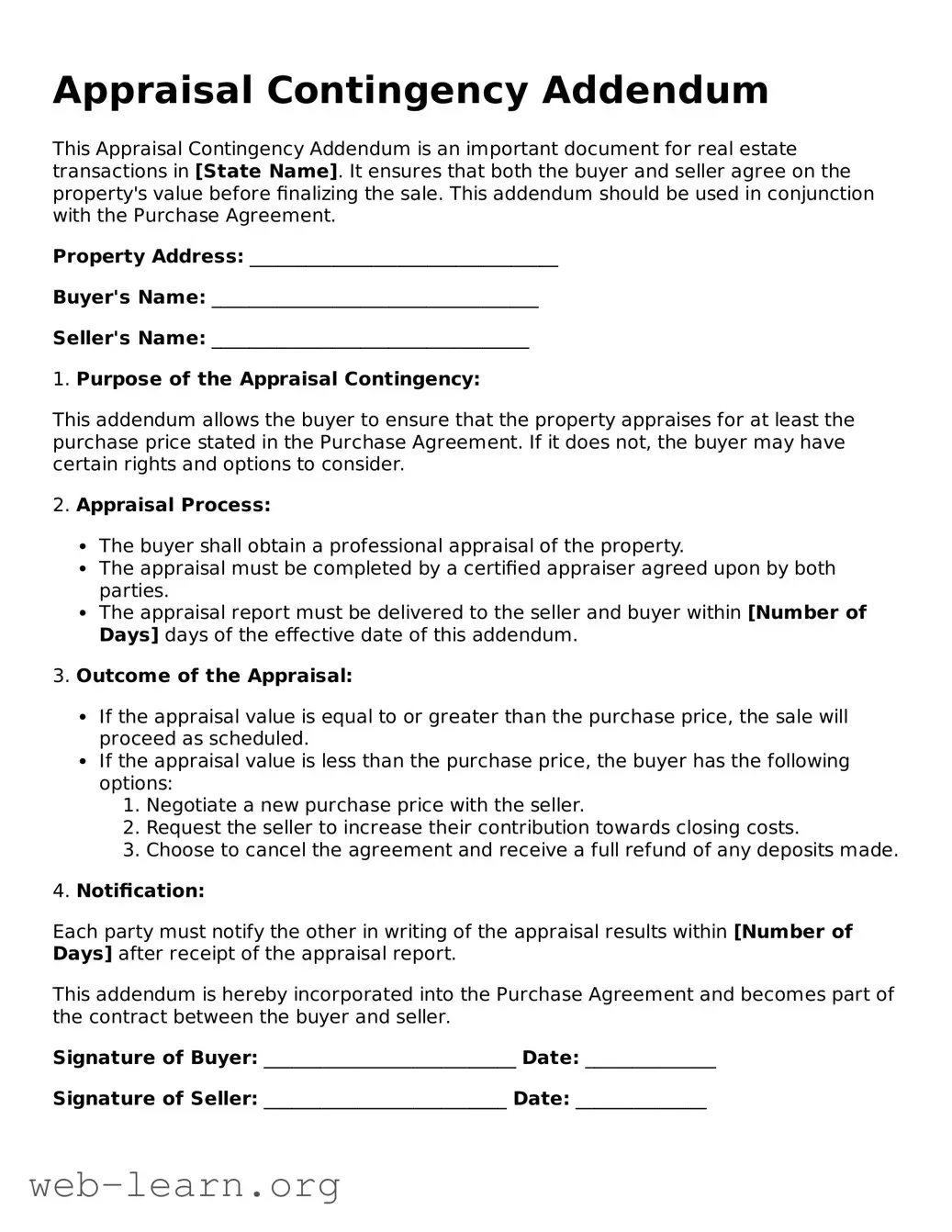 Attorney-Approved Appraisal Contingency Addendum Template