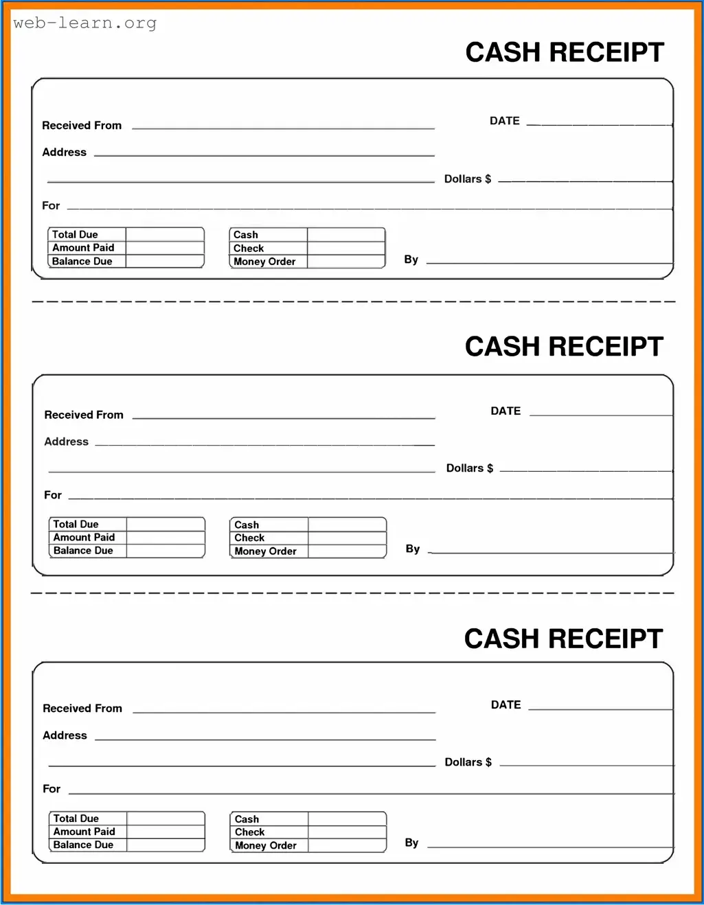 Blank Cash Receipt Form