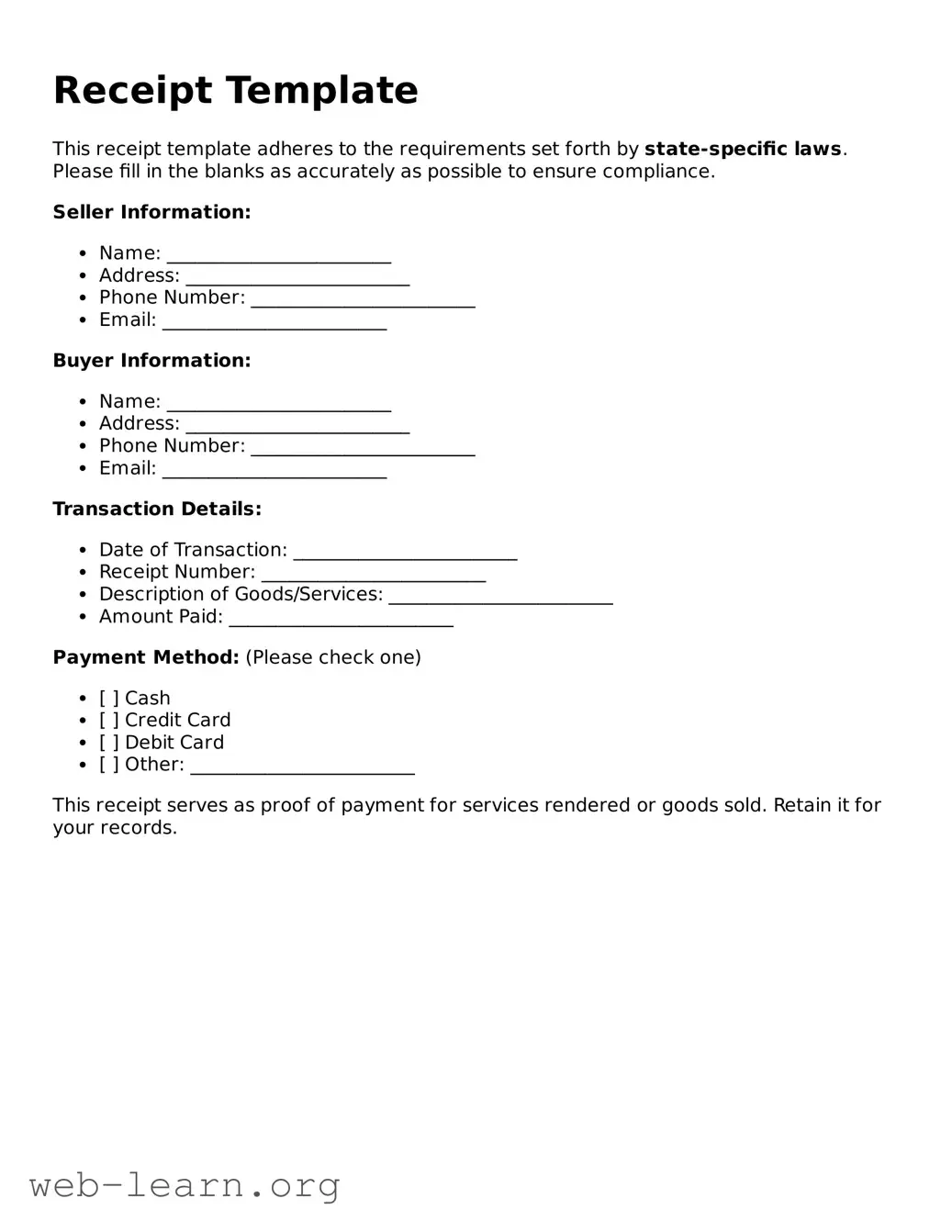 Attorney-Approved Receipt Template Template