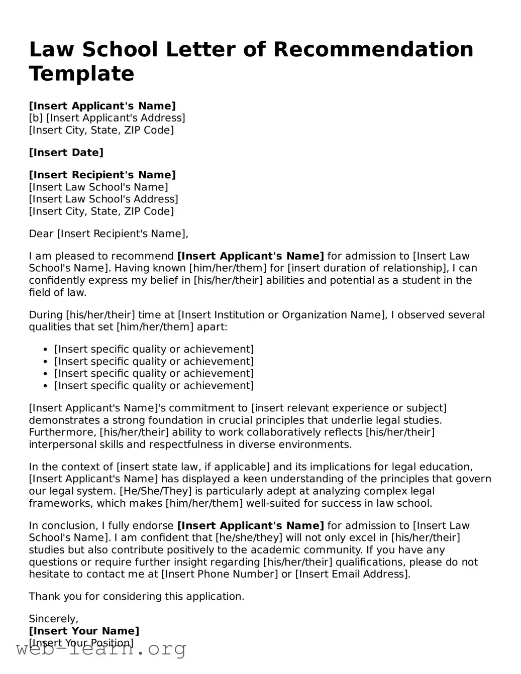 Attorney-Approved Law School Letter of Recommendation Template