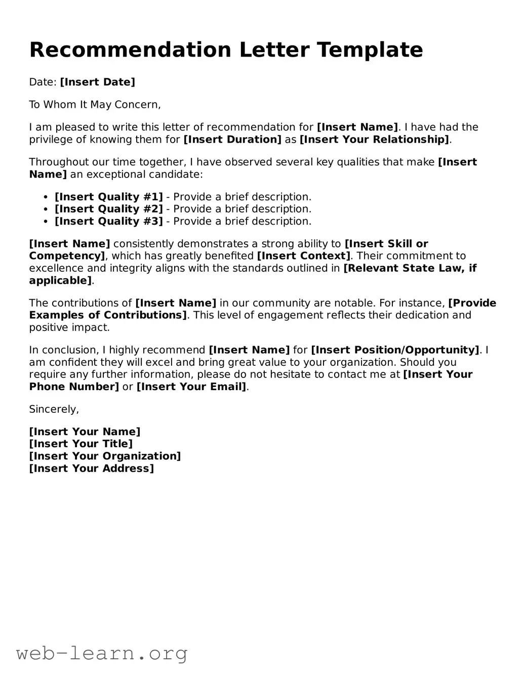 Attorney-Approved Recommendation Letter Template