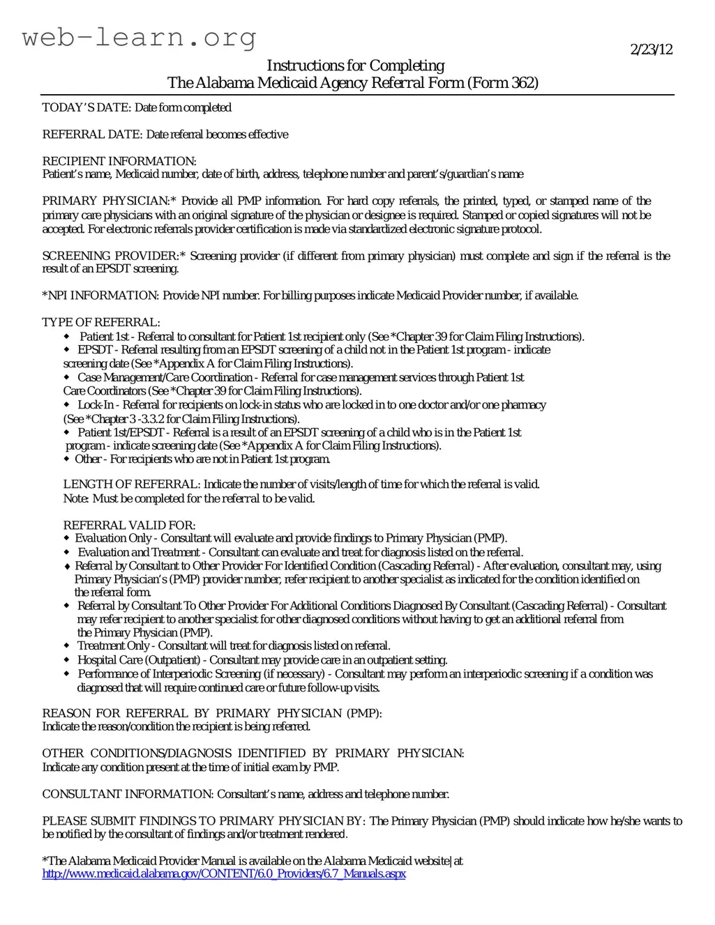 Blank Alabama Medicaid Referral Form