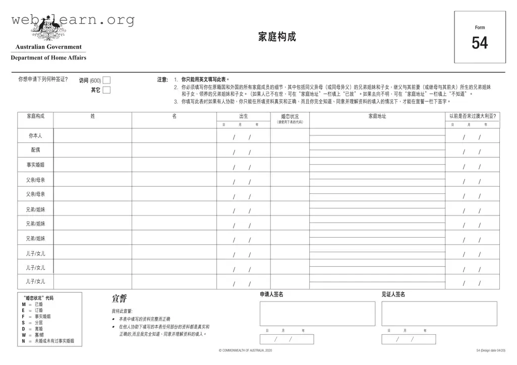 Blank Australia 54 Form
