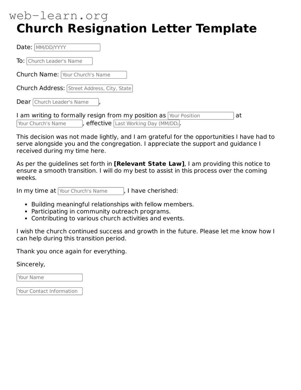 Attorney-Approved Church Resignation Letter Template