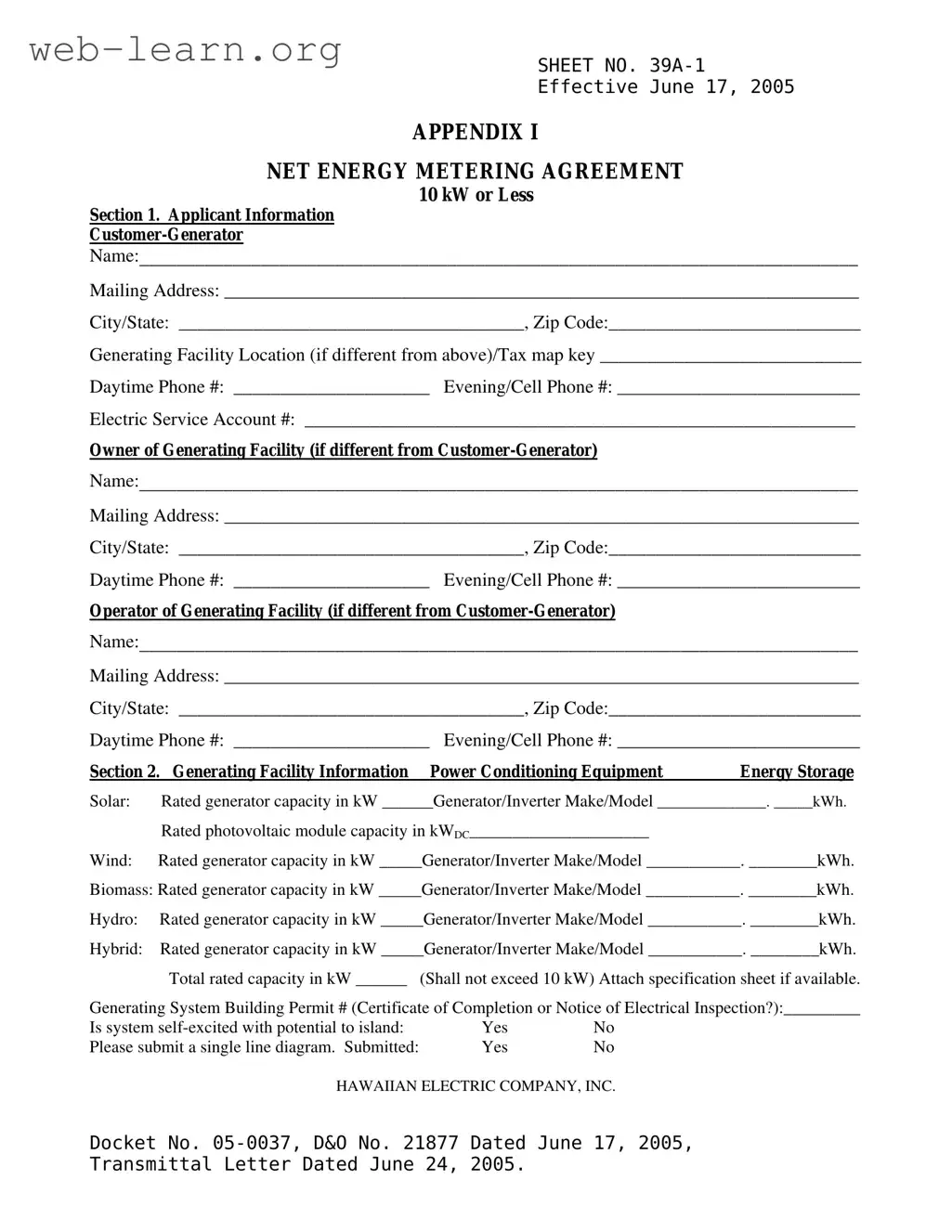 Blank Hawaii 39A Form
