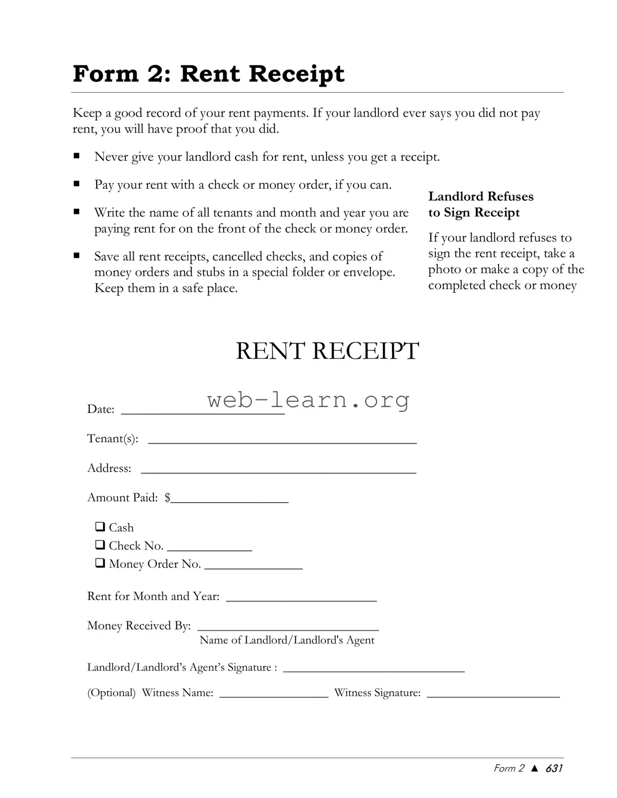 Blank Rental Receipt Form