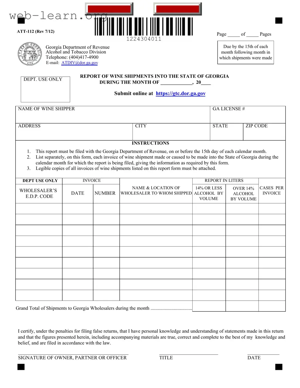 Blank Georgia Att 112 Form