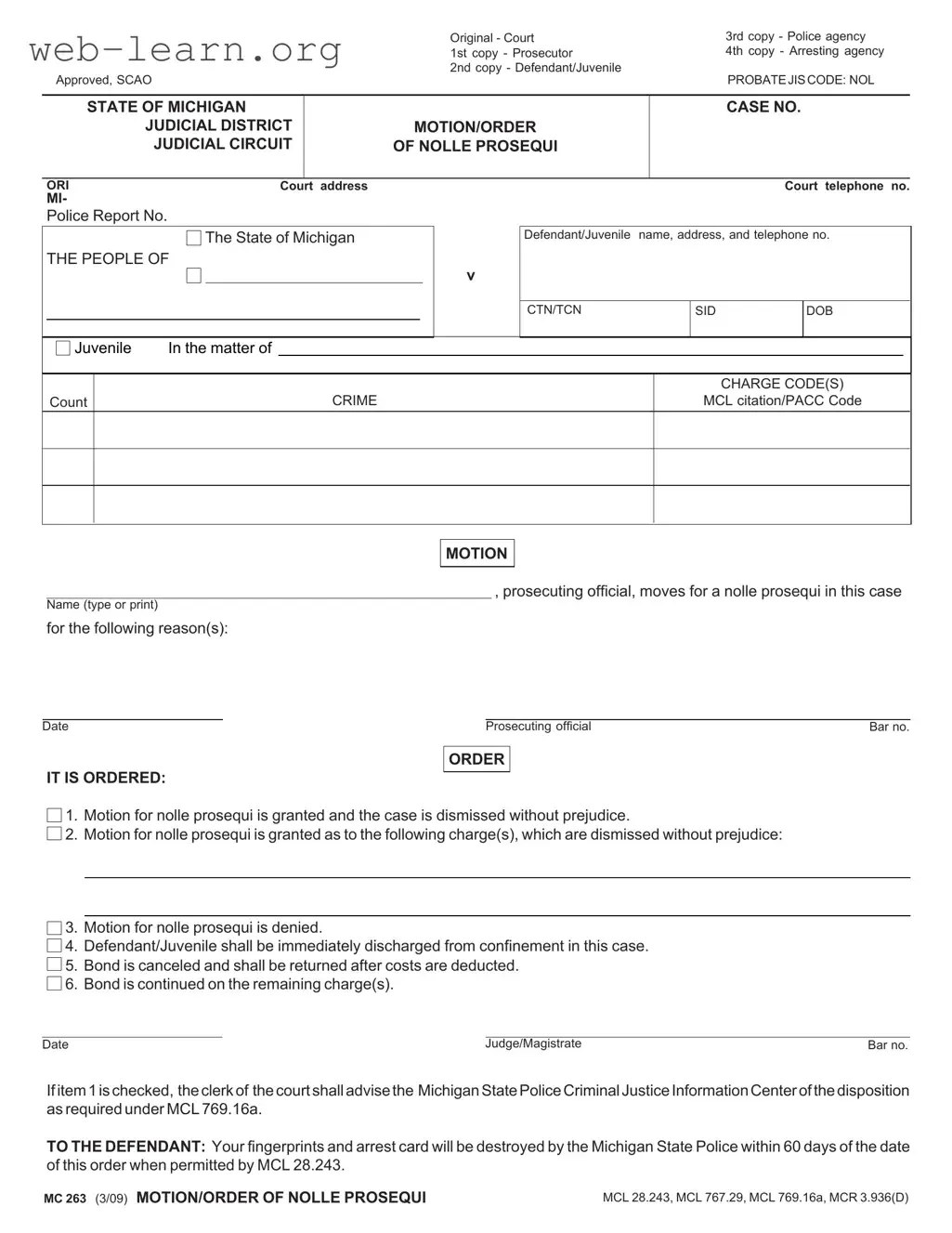 Blank Michigan Mc 263 Form