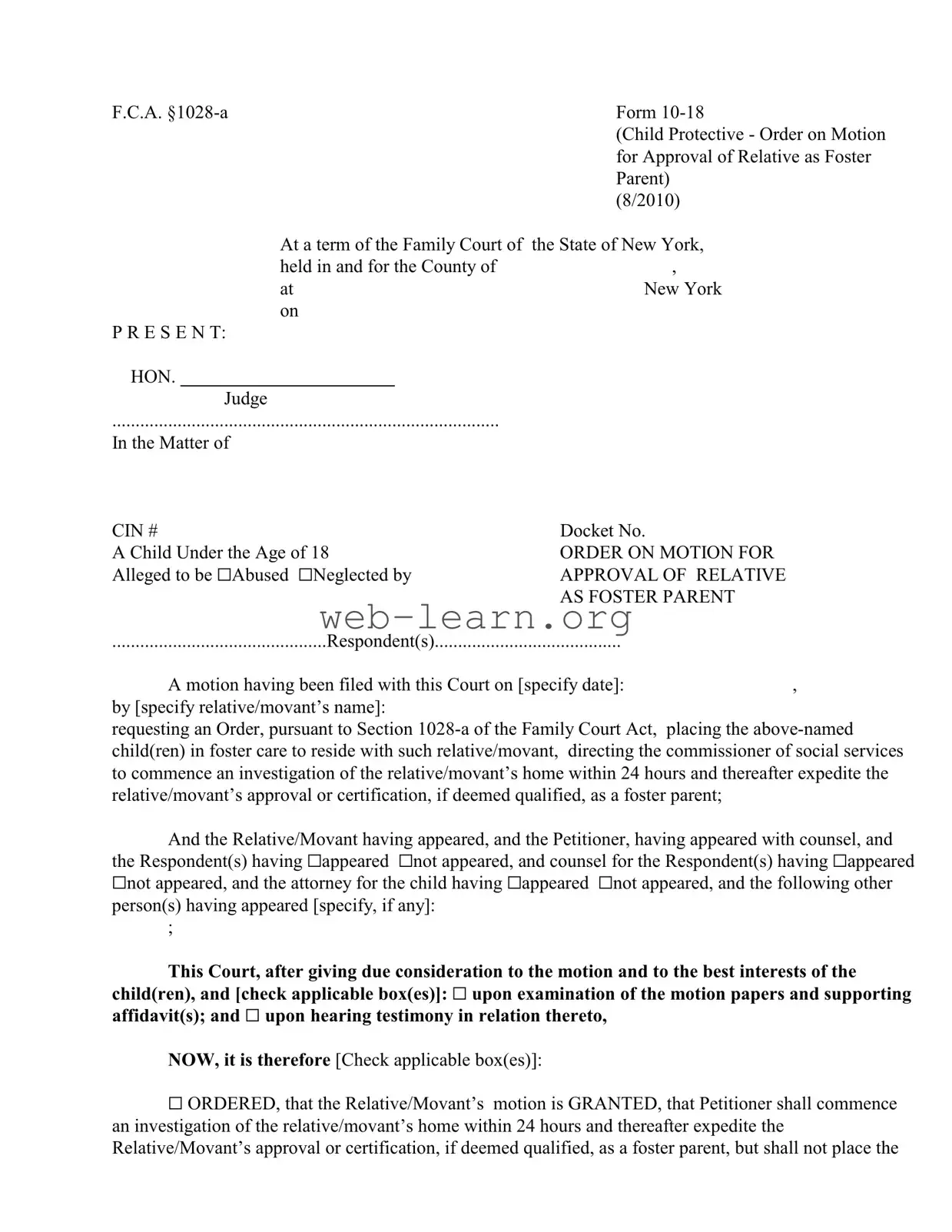 Blank New York 10 18 Form