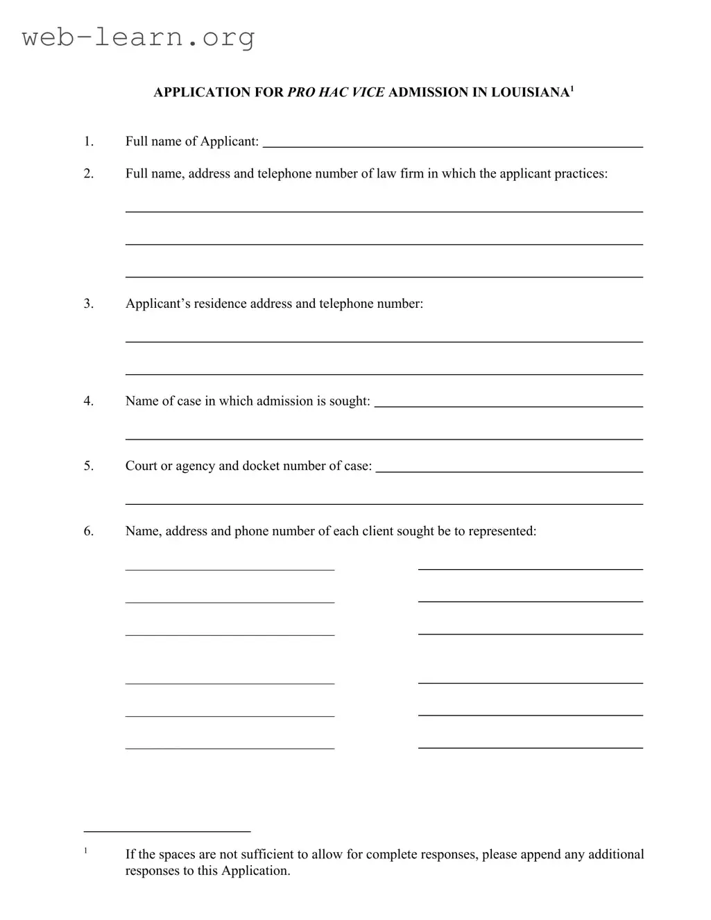 Blank Louisiana Pro Hac Form