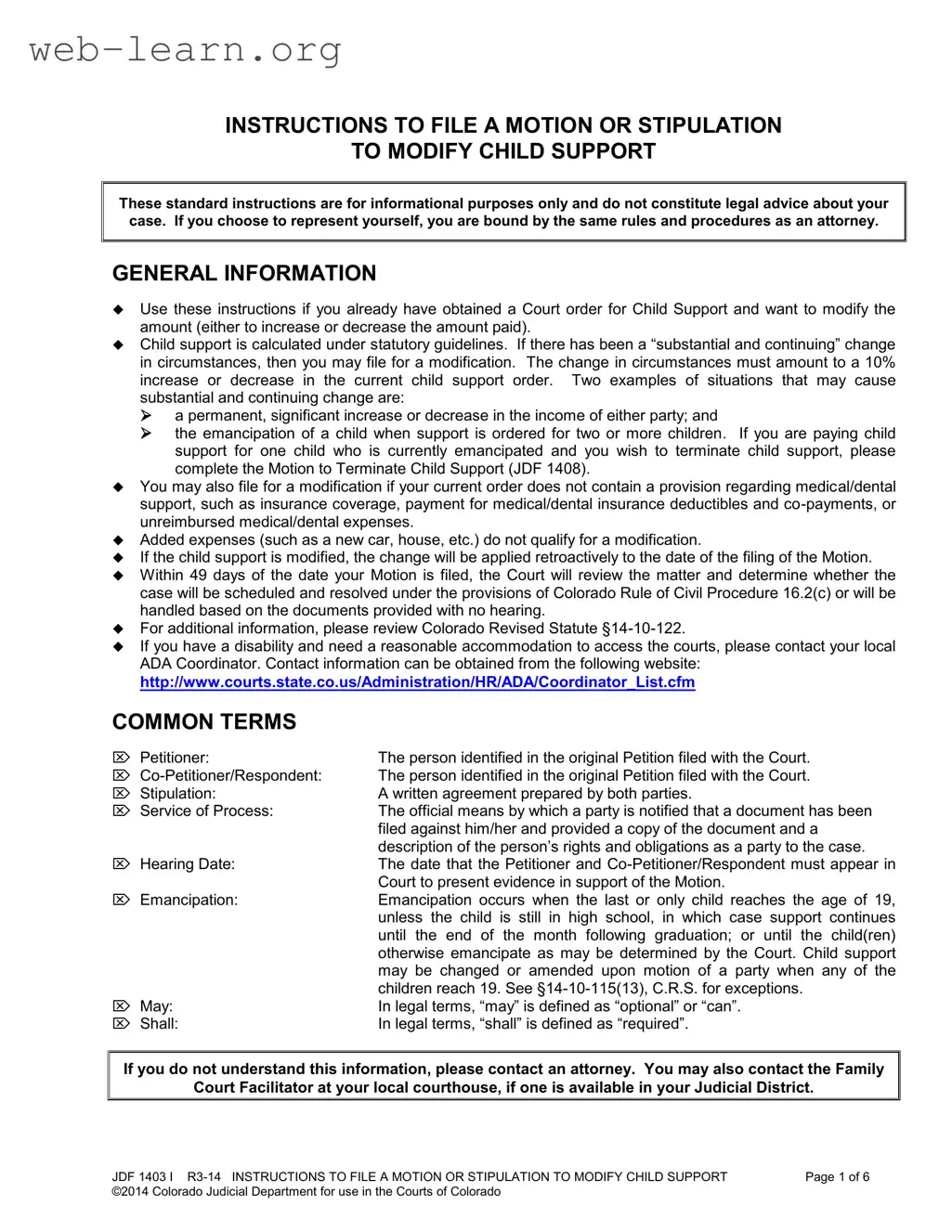 Blank Colorado Modify Child Form