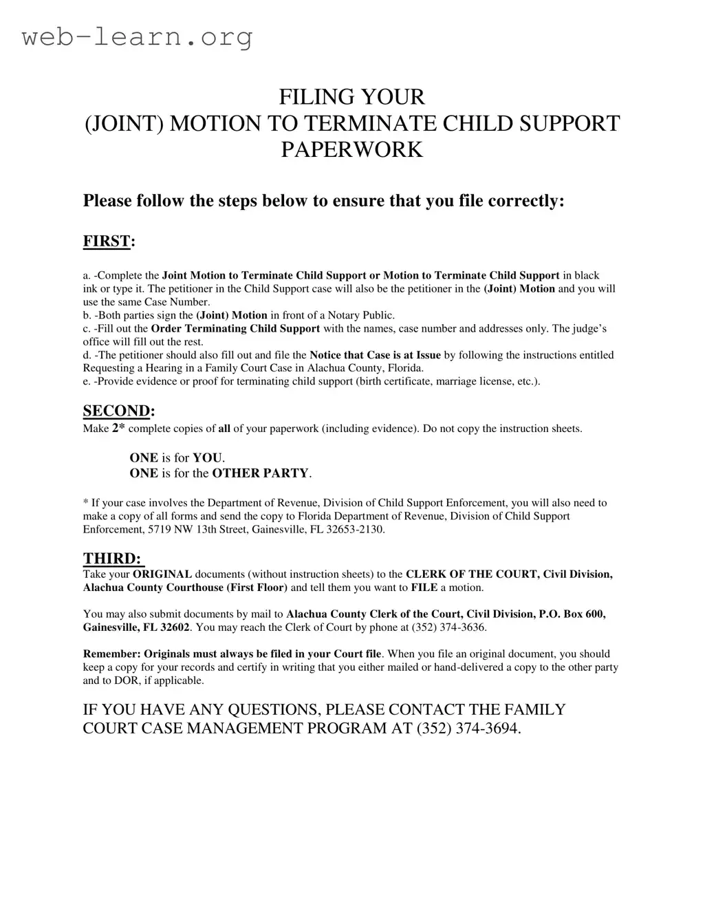 Blank Florida Motion Terminate Income Deduction Order Form