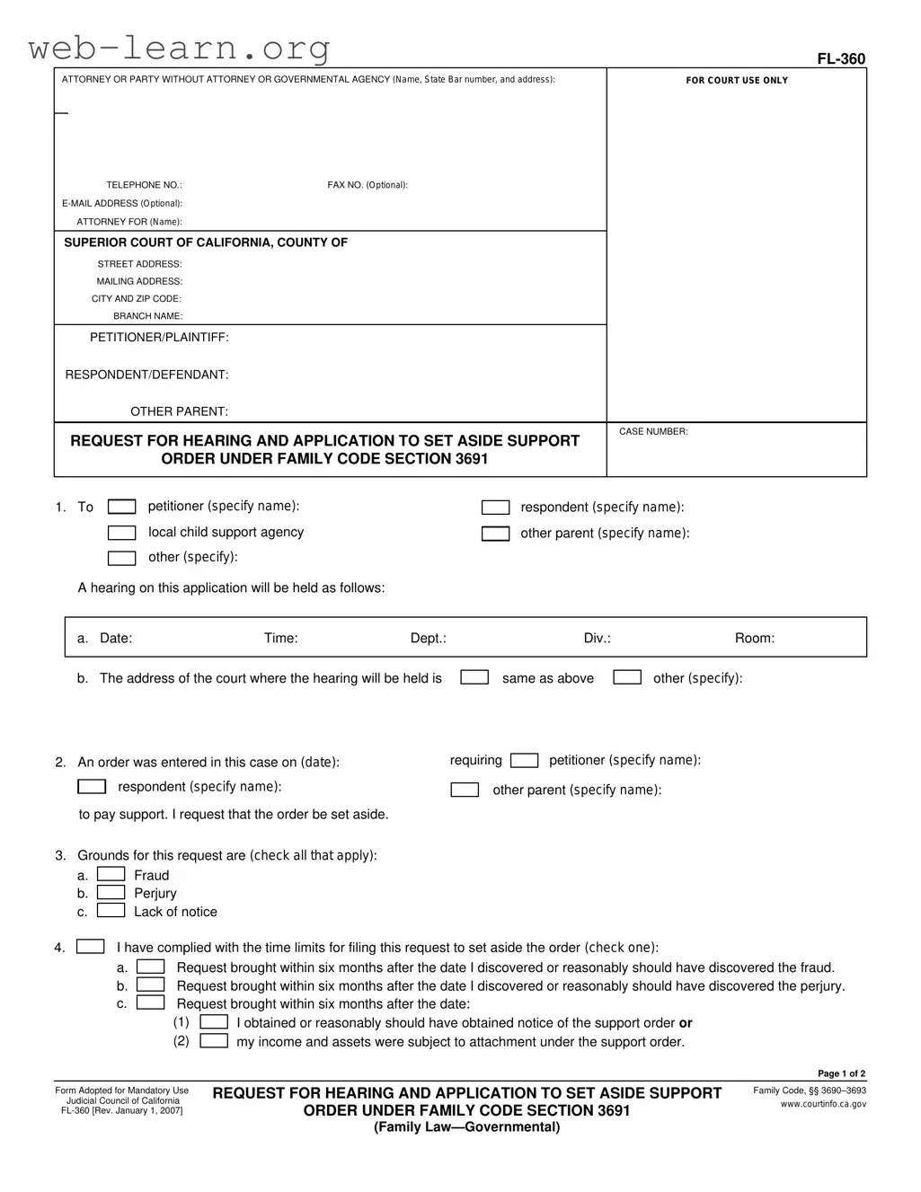 Blank California Fl 360 Form