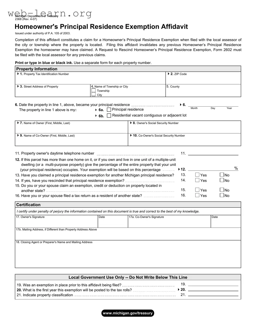 Blank 2368 Michigan Form