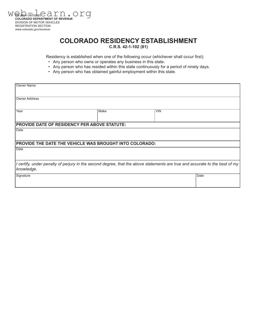 Blank Colorado Dr 2504 Form