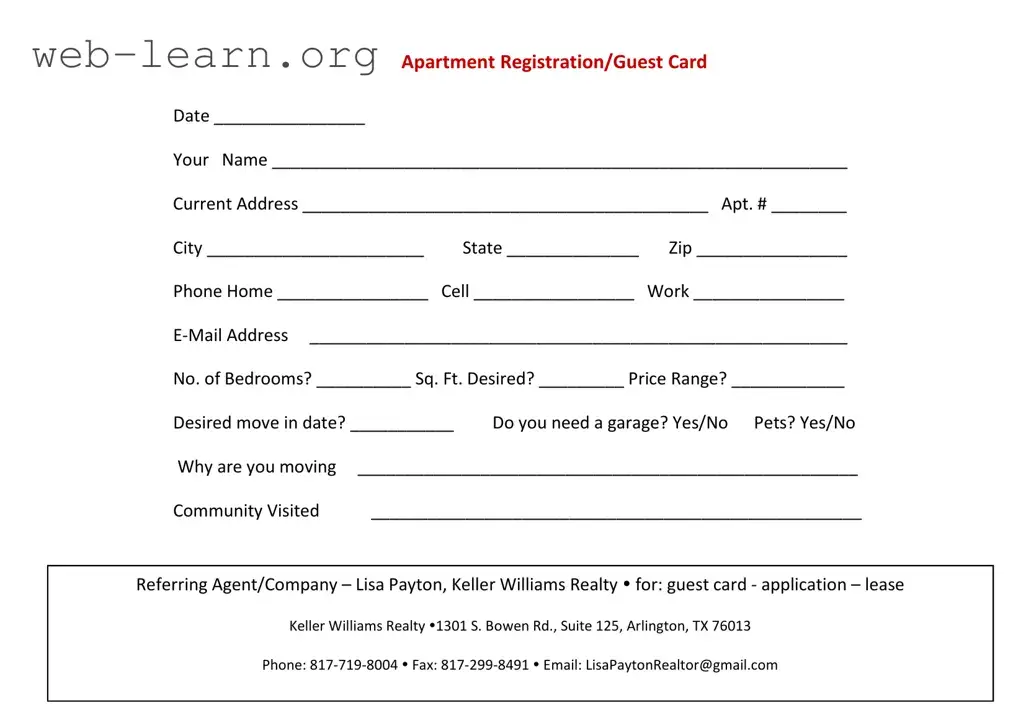 Blank Apartment Card Form