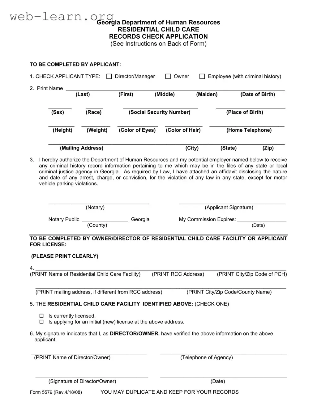 Blank Georgia 5579 Form