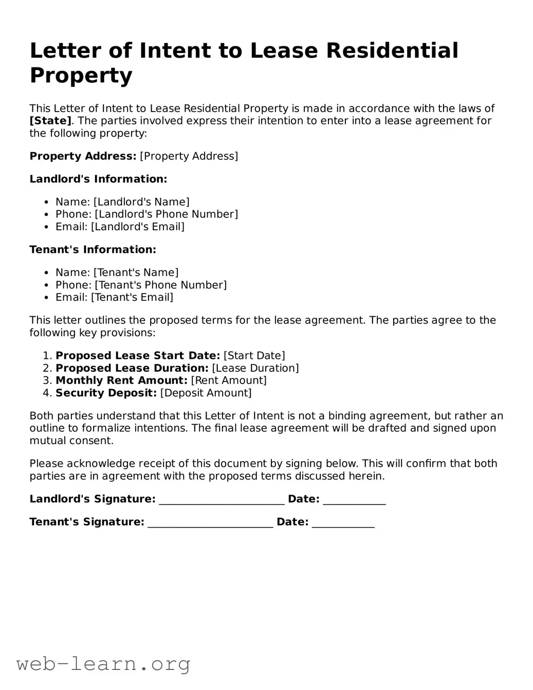 Attorney-Approved Letter of Intent to Lease Residential Property Template