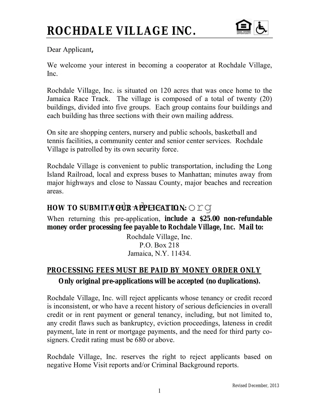 Blank Rochdale village application Form