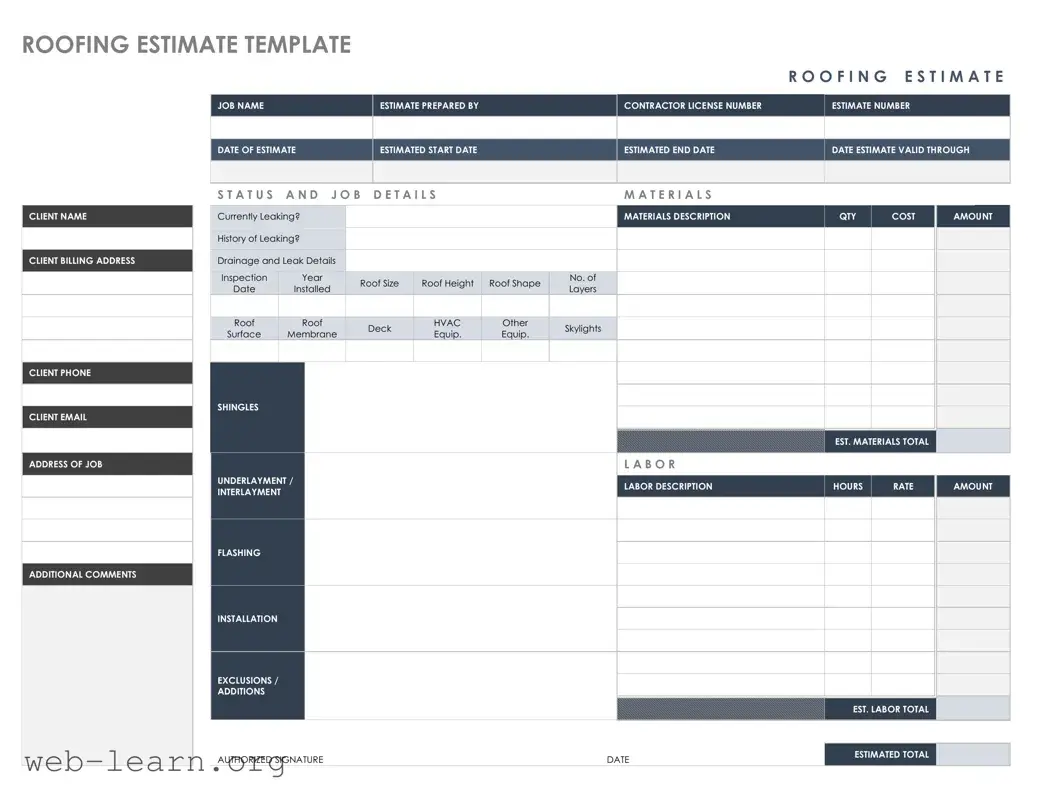 Blank Roofing Estimate Form