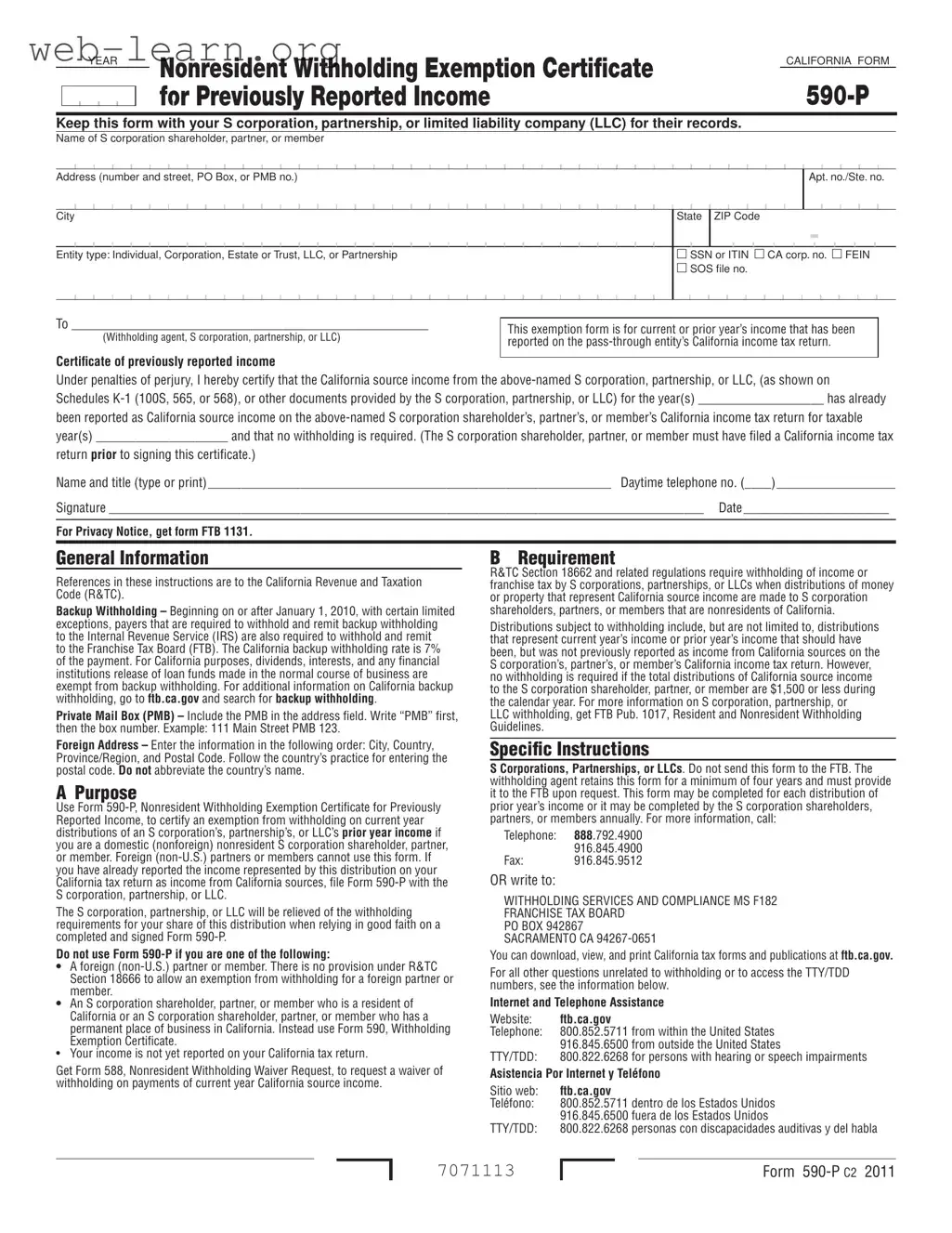 Blank California 590 P Form