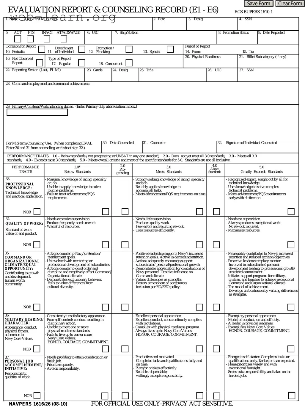 Blank Navy Evaluation Form
