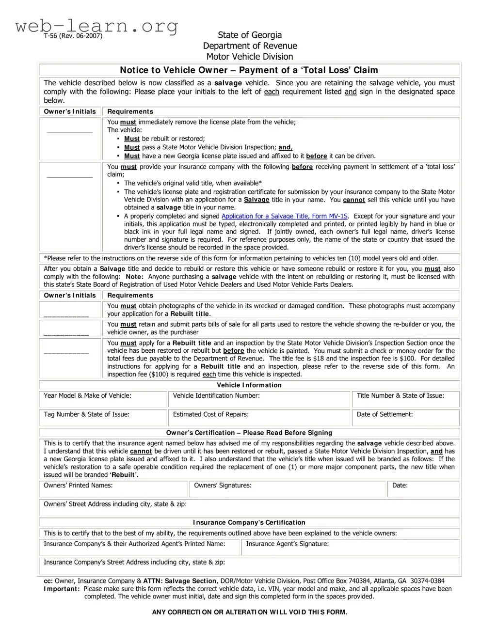 Blank Georgia T 56 Form