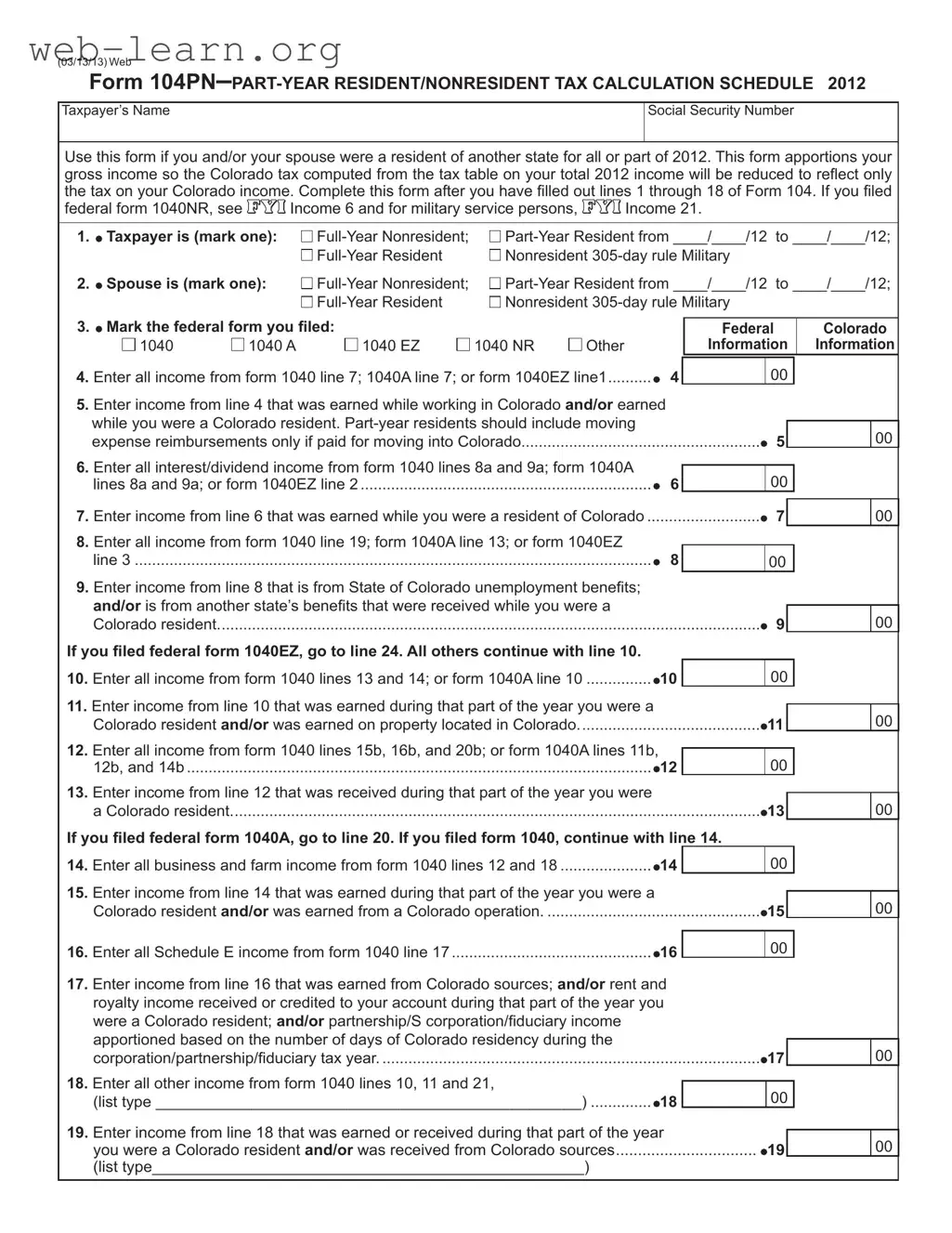 Blank Colorado 104Pn Form