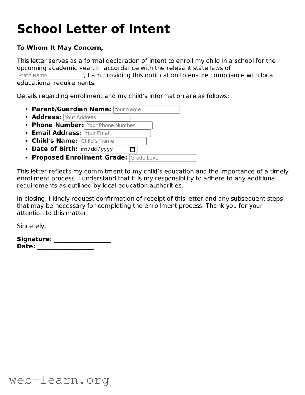 Attorney-Approved School Letter of Intent Template