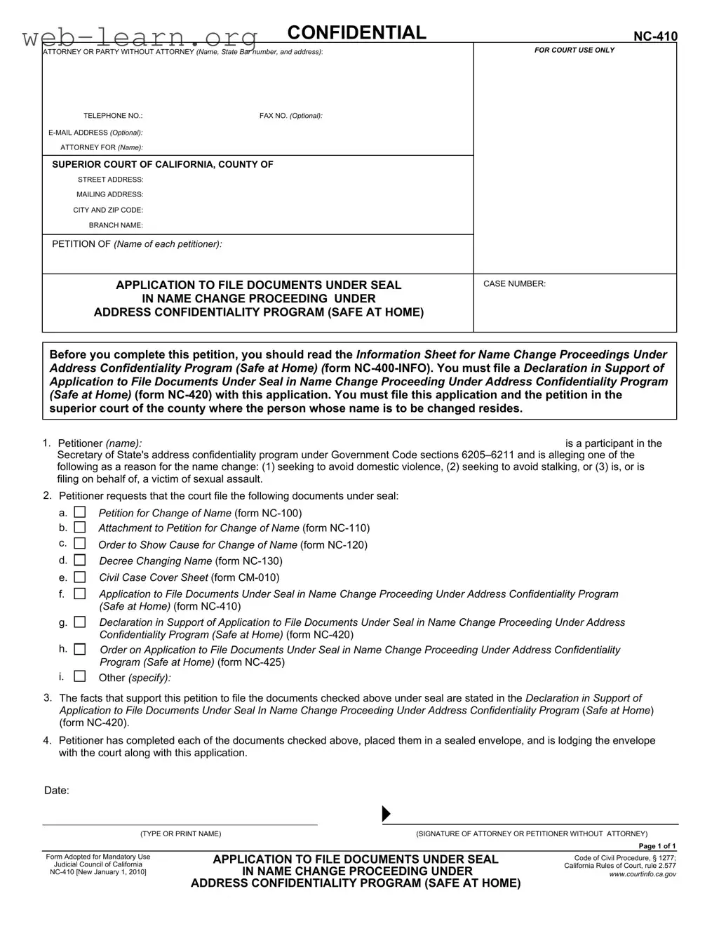 Blank California Nc 410 Form
