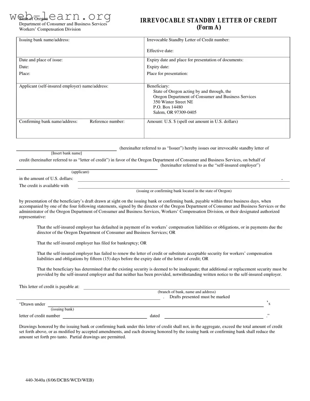 Blank 440 3640A Oregon Form