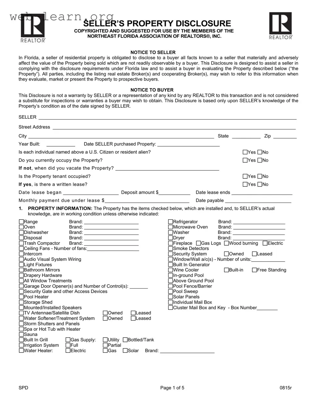 Blank Florida Seller Property Form