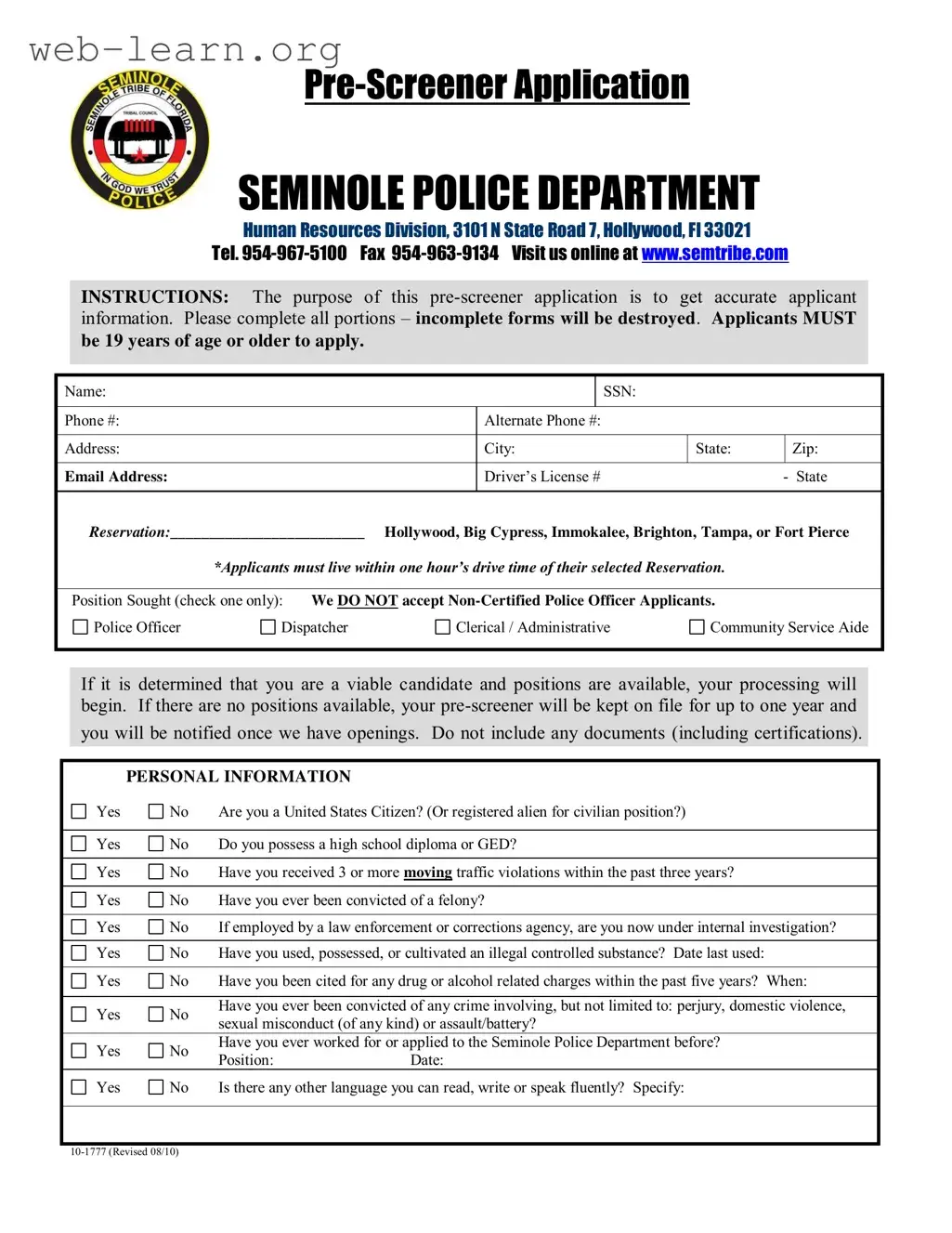 Blank Florida 10 1777 Form