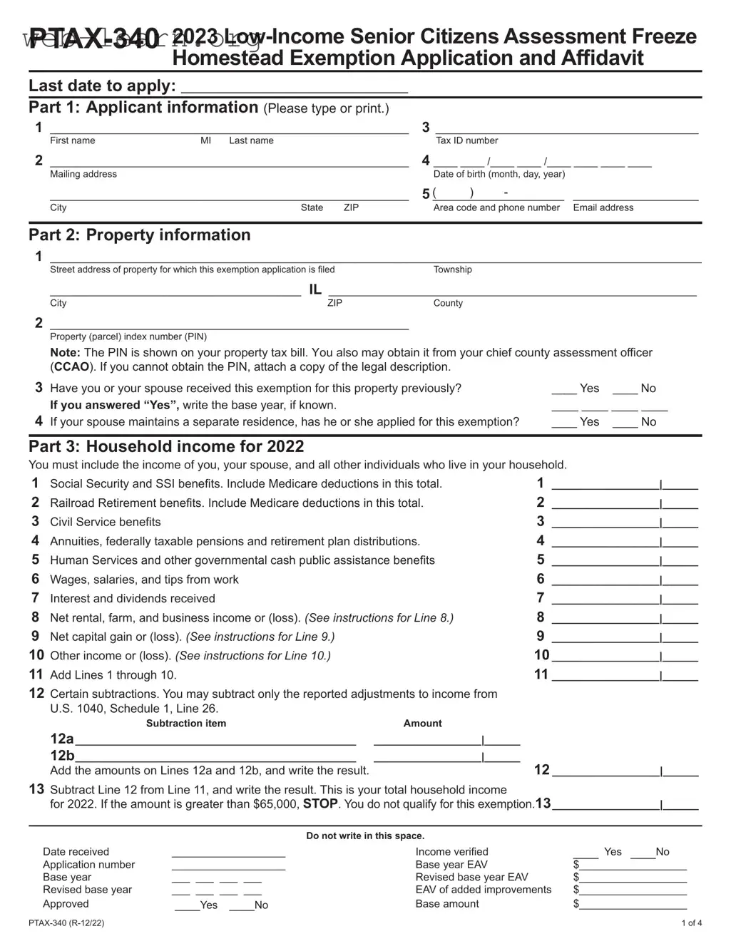 Blank Illinois Ptax 340 Form