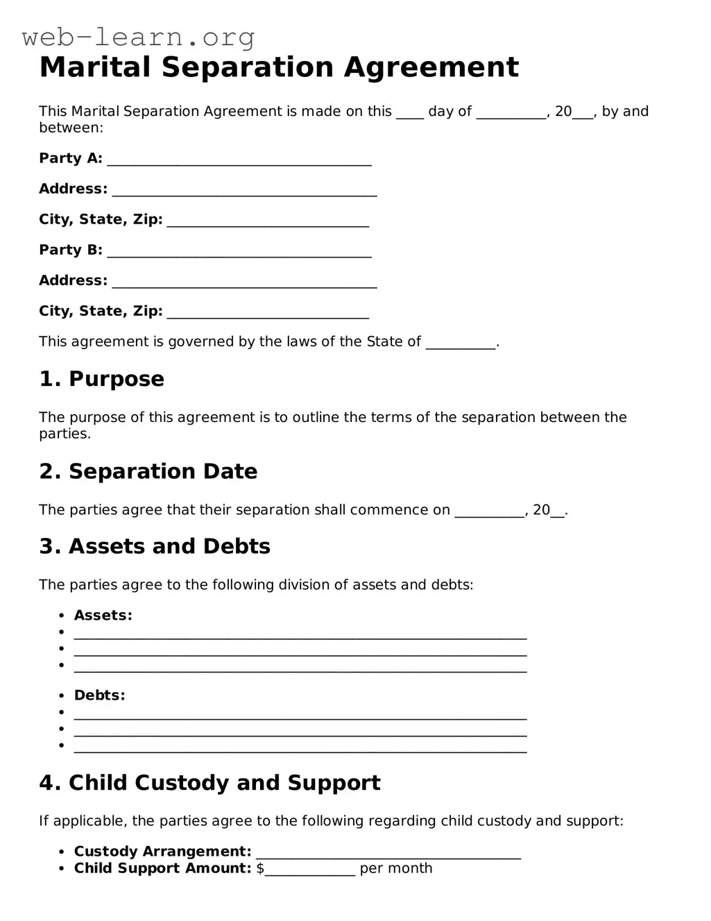 Attorney-Approved Marital Separation Agreement Template