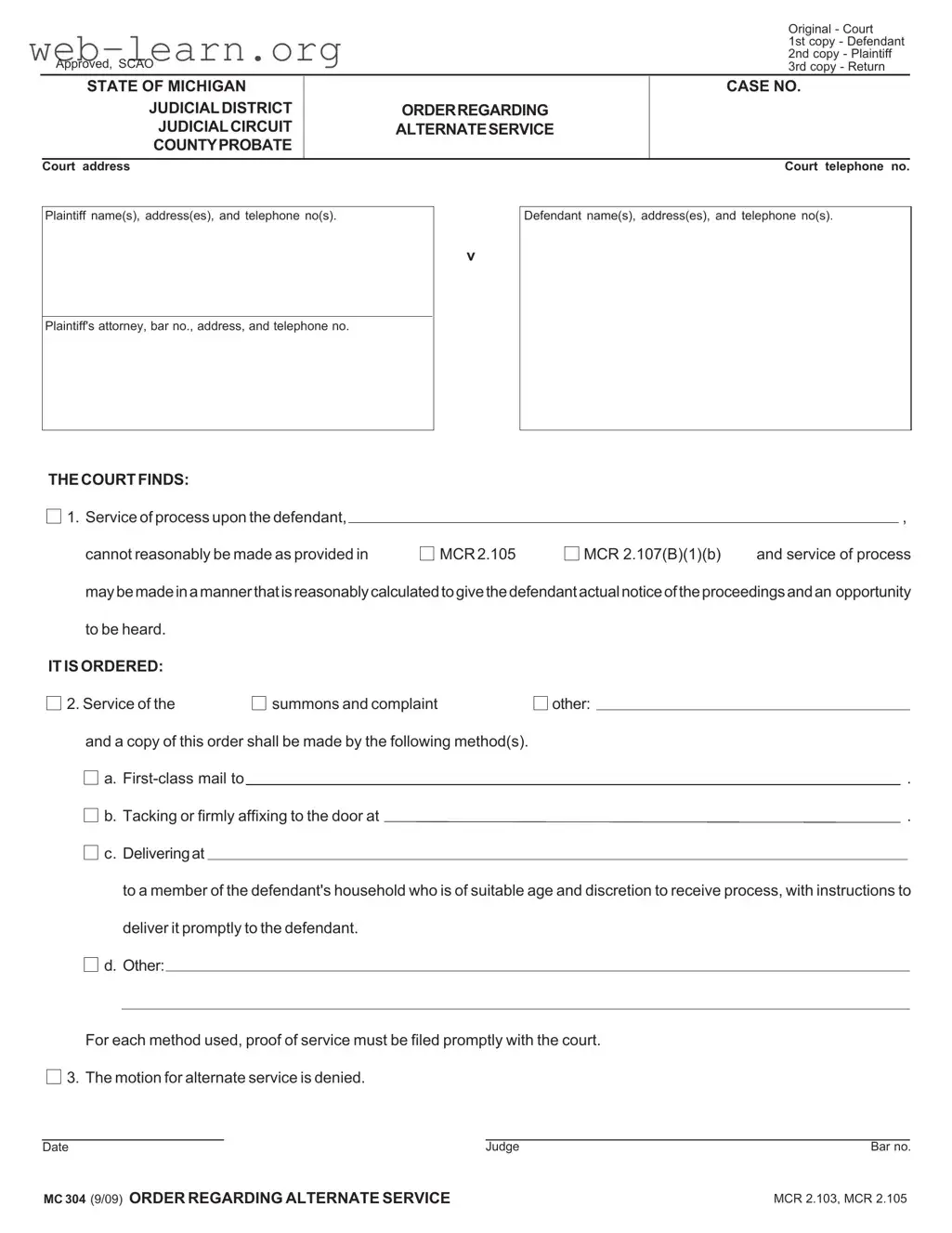 Blank Mc 304 Michigan Form