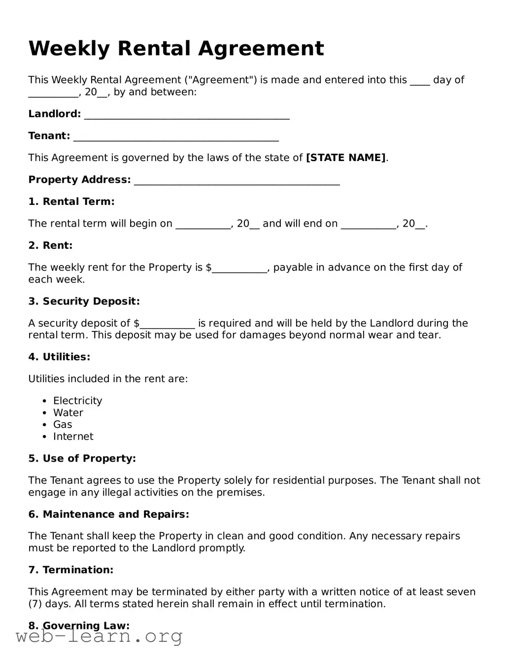 Attorney-Approved Weekly Rental Agreement Template