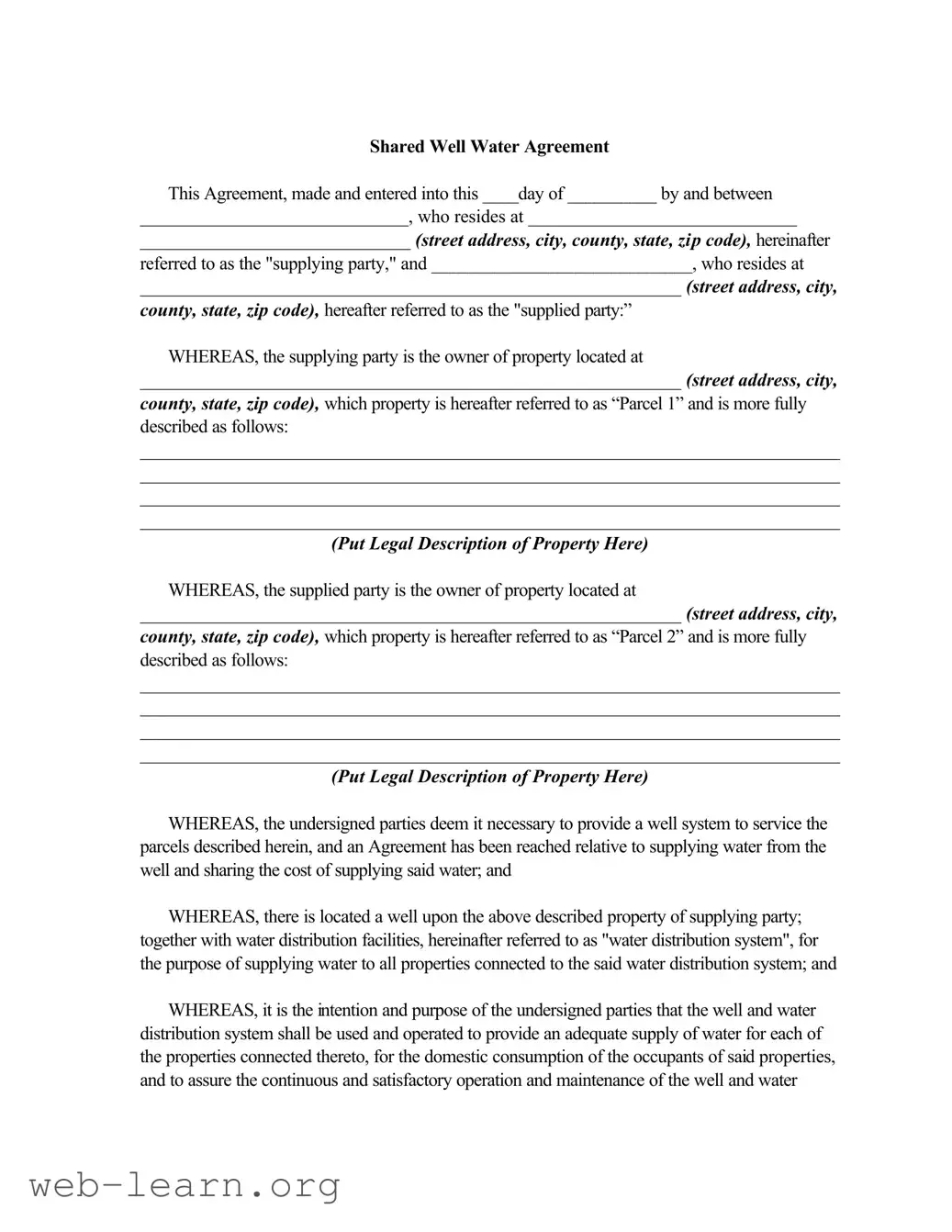 Blank Shared Well Agreement Form