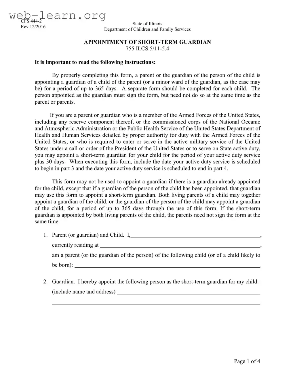 Blank Illinois Guardian Form