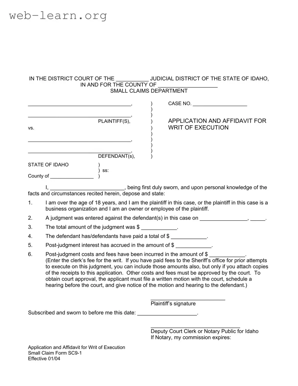 Blank Idaho Sc 9 1 Form
