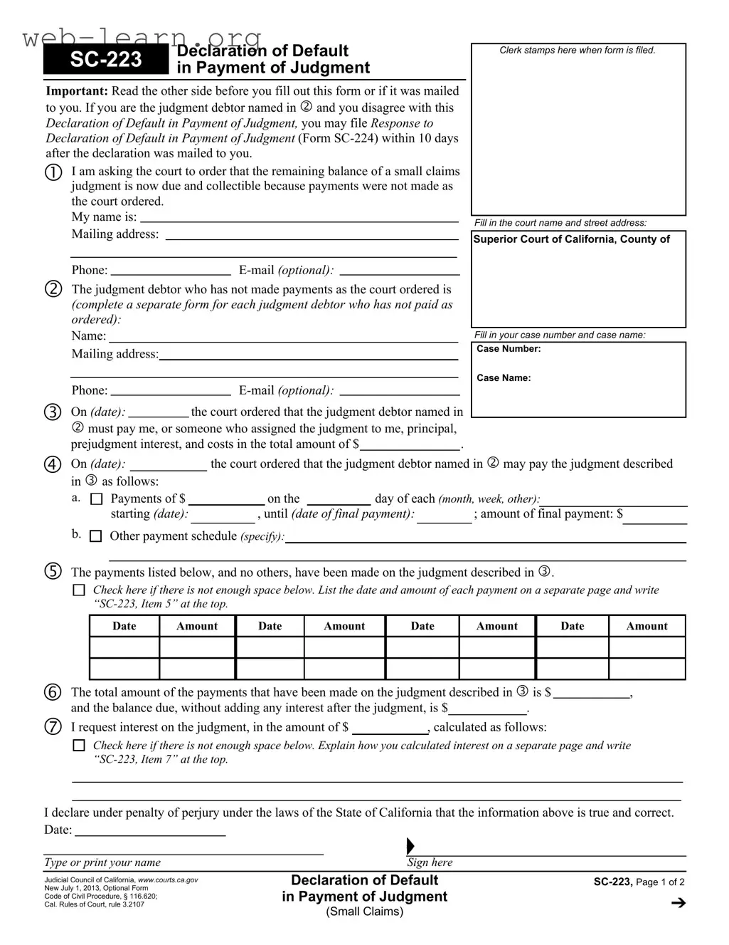 Blank California Sc 223 Form