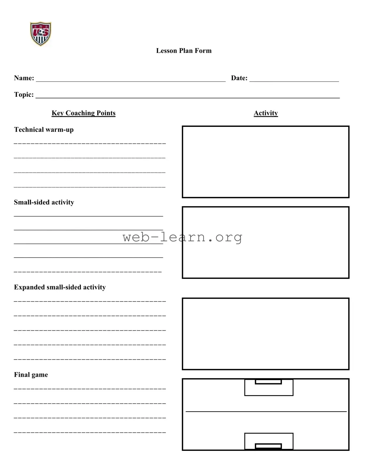 Blank Soccer Training Session Plan Form