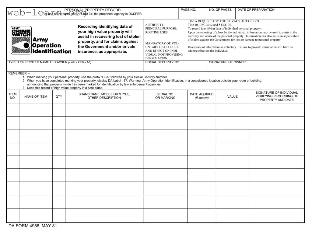 Blank Da 4986 Form