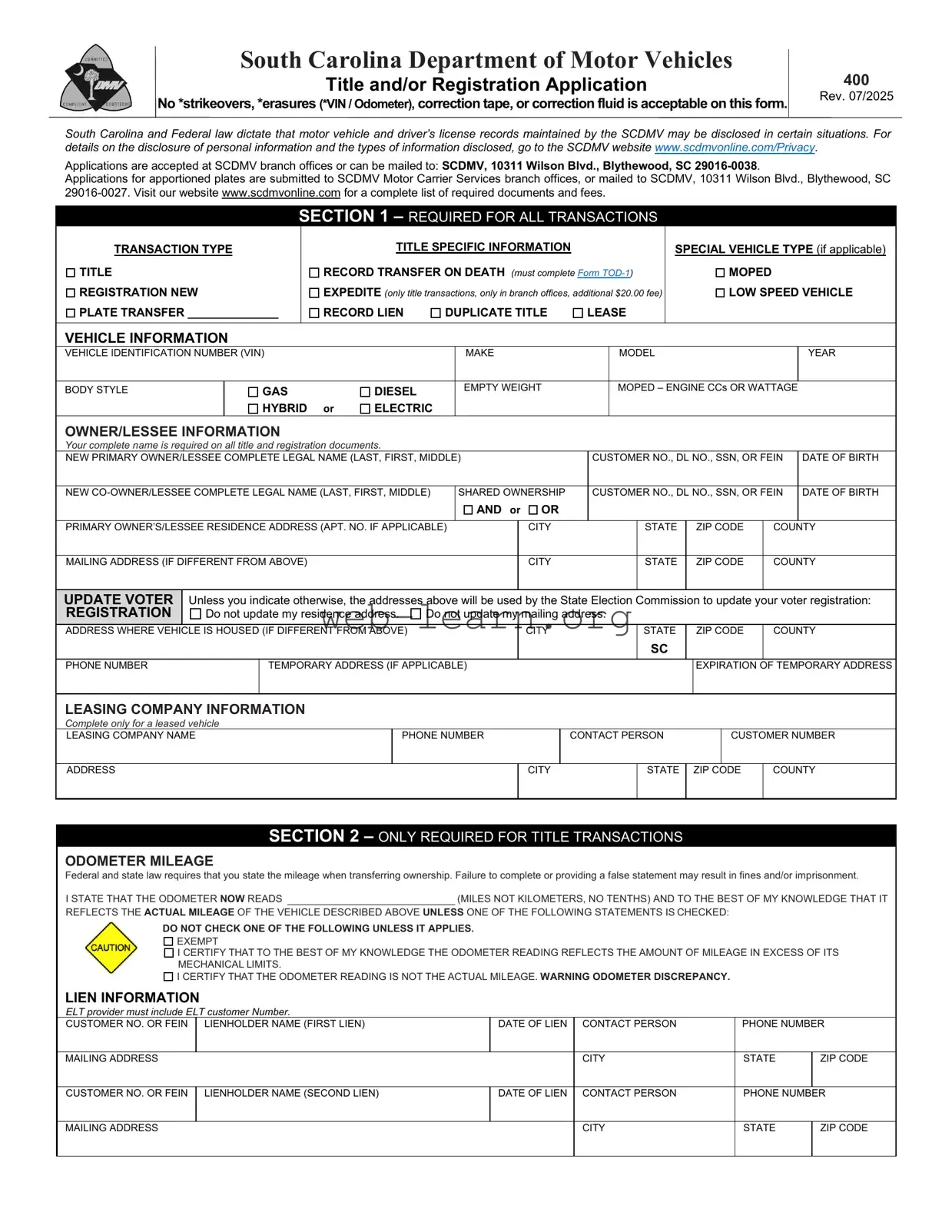 Blank Sc Dmv 400 Form