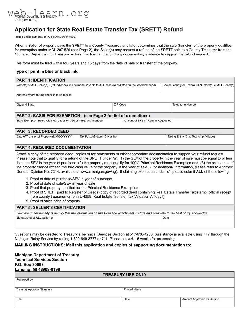 Blank Michigan 2796 Form
