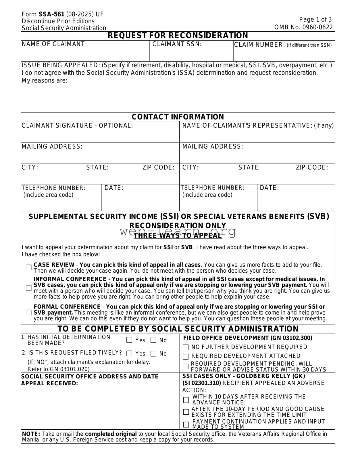 Blank SSA SSA-561-U2 Form