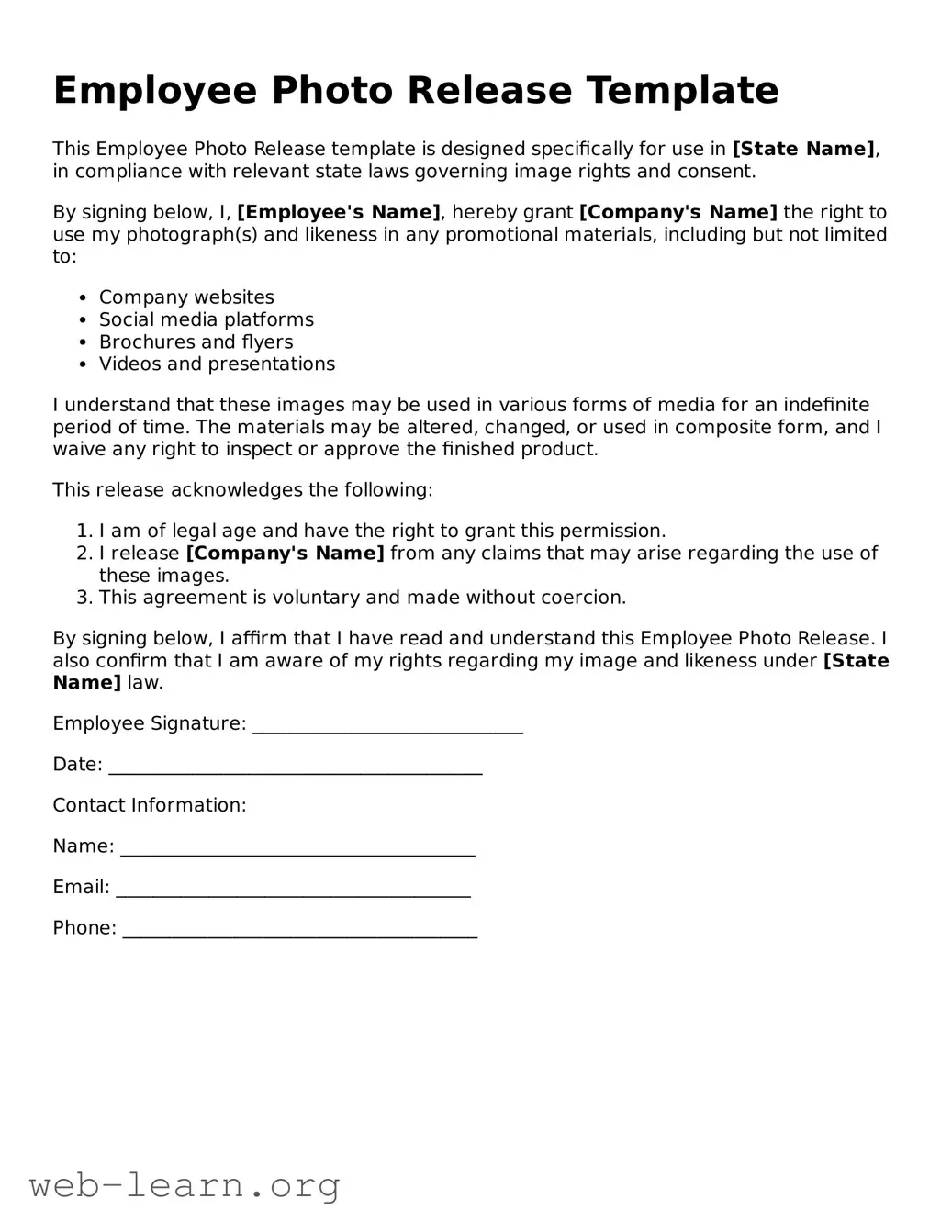 Attorney-Approved Employee Photo Release Template