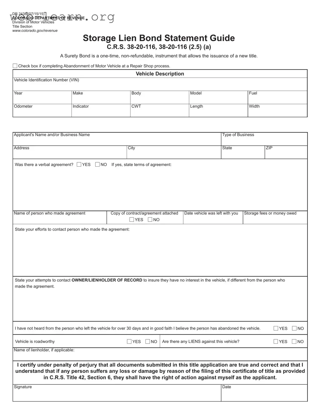 Blank Colorado Dr 2438 Form