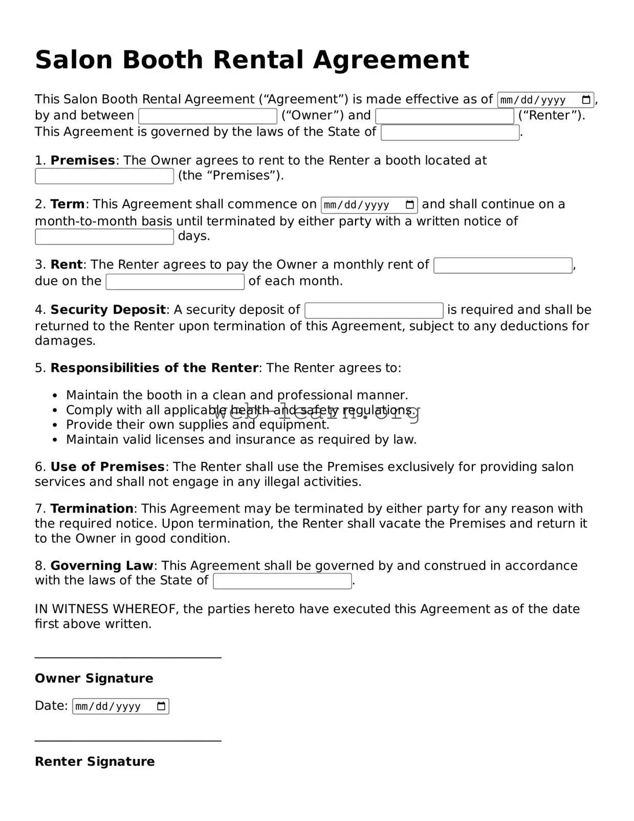 Attorney-Approved Salon Booth Rental Agreement Template