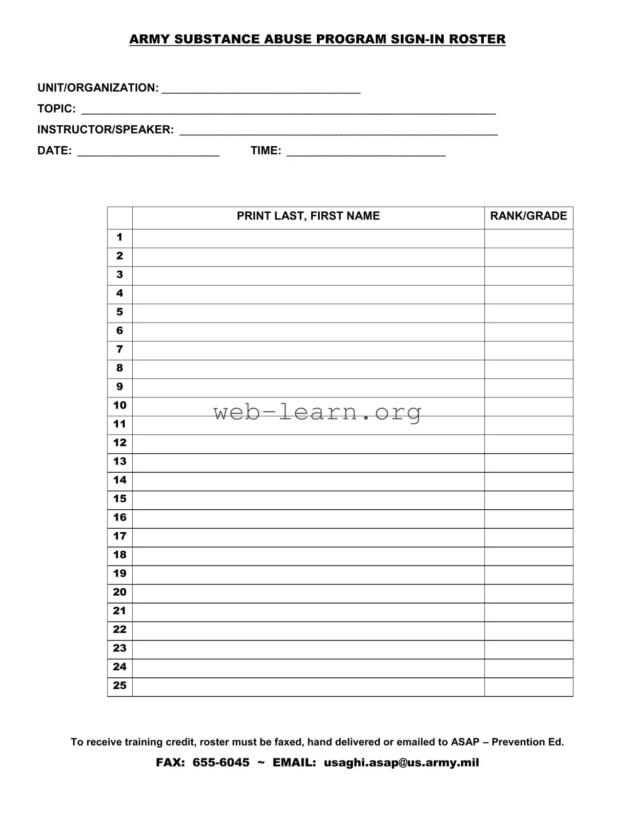 Blank Sign In Roster Form